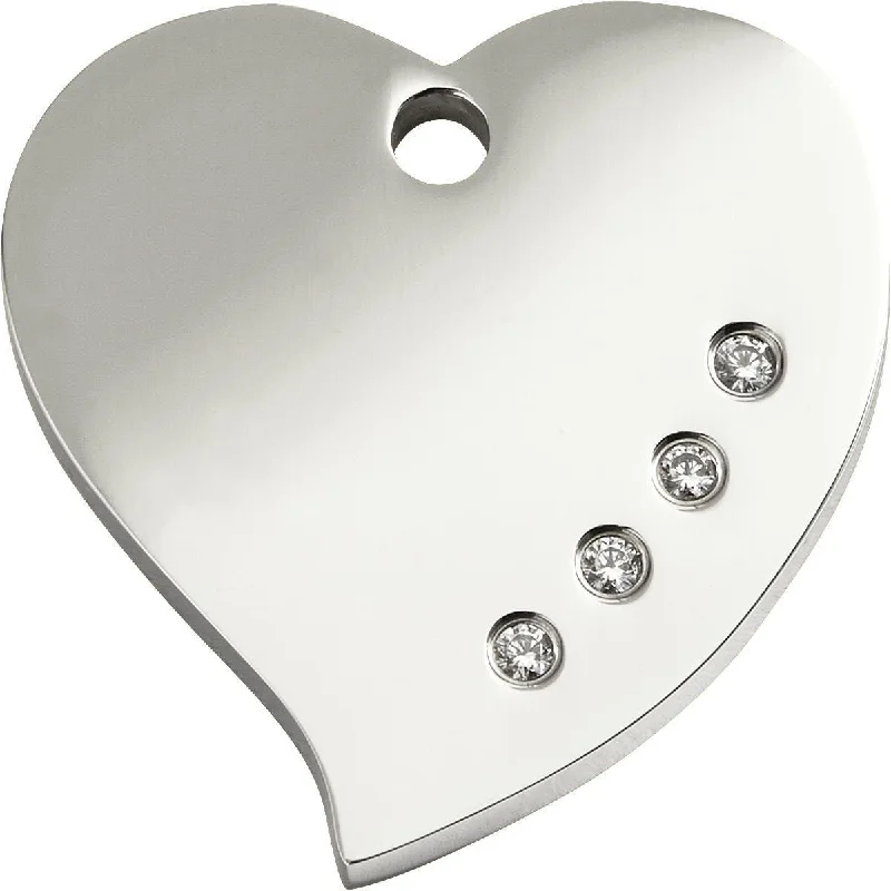 Diamante Polished Stainless Steel Heart Dog ID Tag