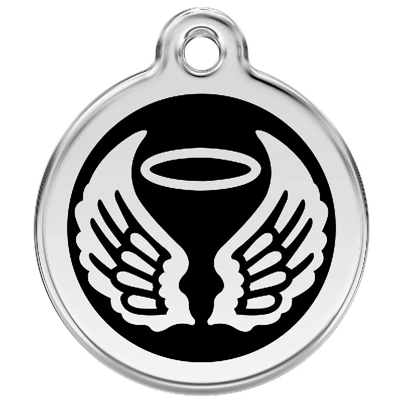 Stainless Steel And Enamel Angel Wings Black Dog ID Tag