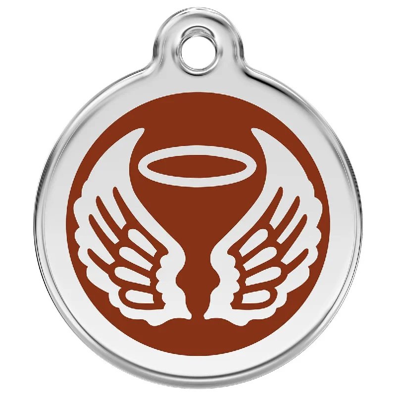 Stainless Steel And Enamel Angel Wings Brown Dog ID Tag