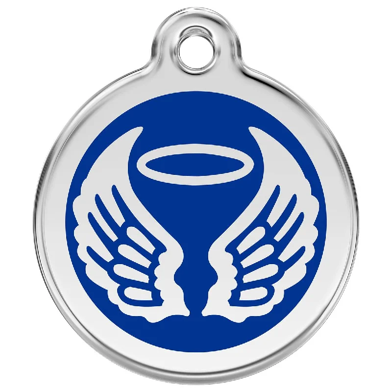 Stainless Steel And Enamel Angel Wings Dark Blue Dog ID Tag