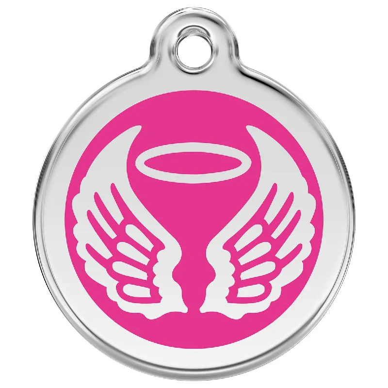 Stainless Steel And Enamel Angel Wings Hot Pink Dog ID Tag