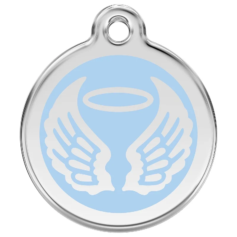 Stainless Steel And Enamel Angel Wings Light Blue Dog ID Tag