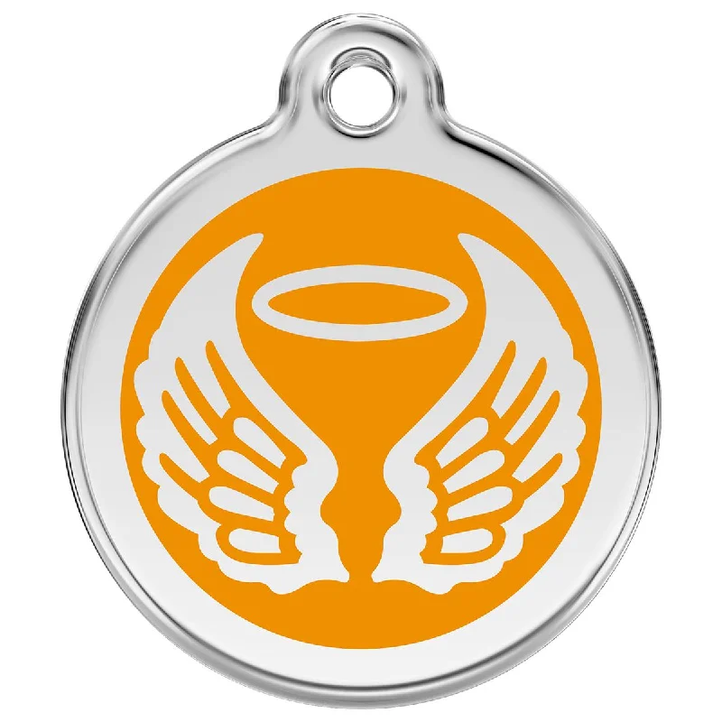 Stainless Steel And Enamel Angel Wings Orange Dog ID Tag