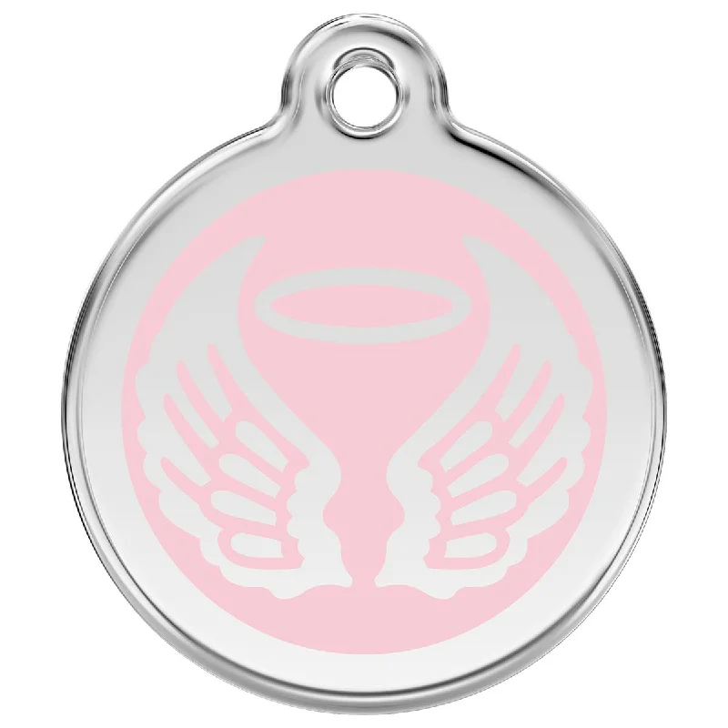 Stainless Steel And Enamel Angel Wings Pink Dog ID Tag