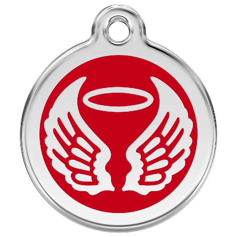 Stainless Steel And Enamel Angel Wings Red Dog ID Tag