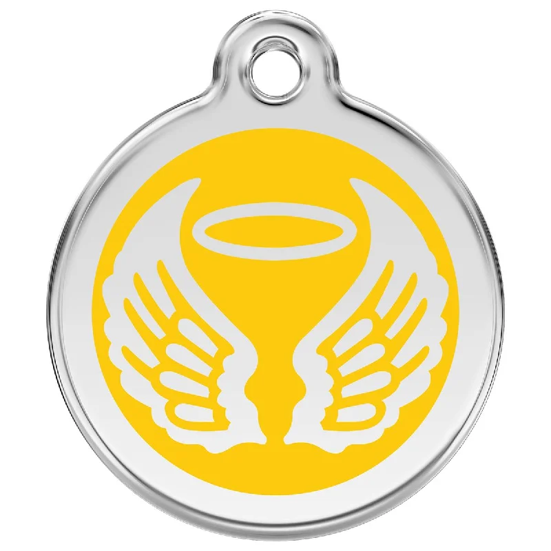 Stainless Steel And Enamel Angel Wings Yellow Dog ID Tag