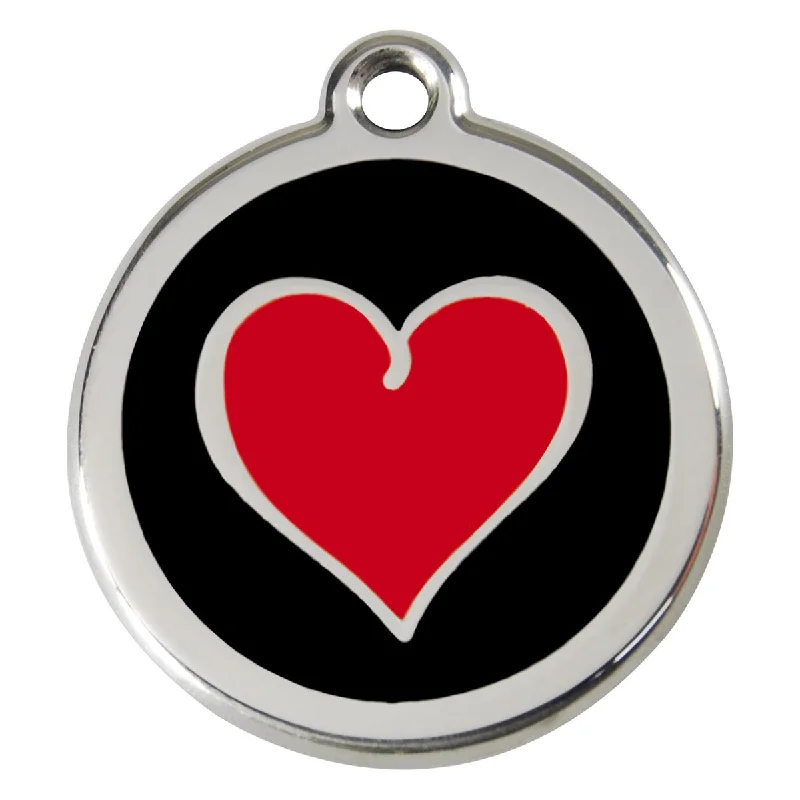 Stainless Steel And Enamel Black Heart Dog ID Tag