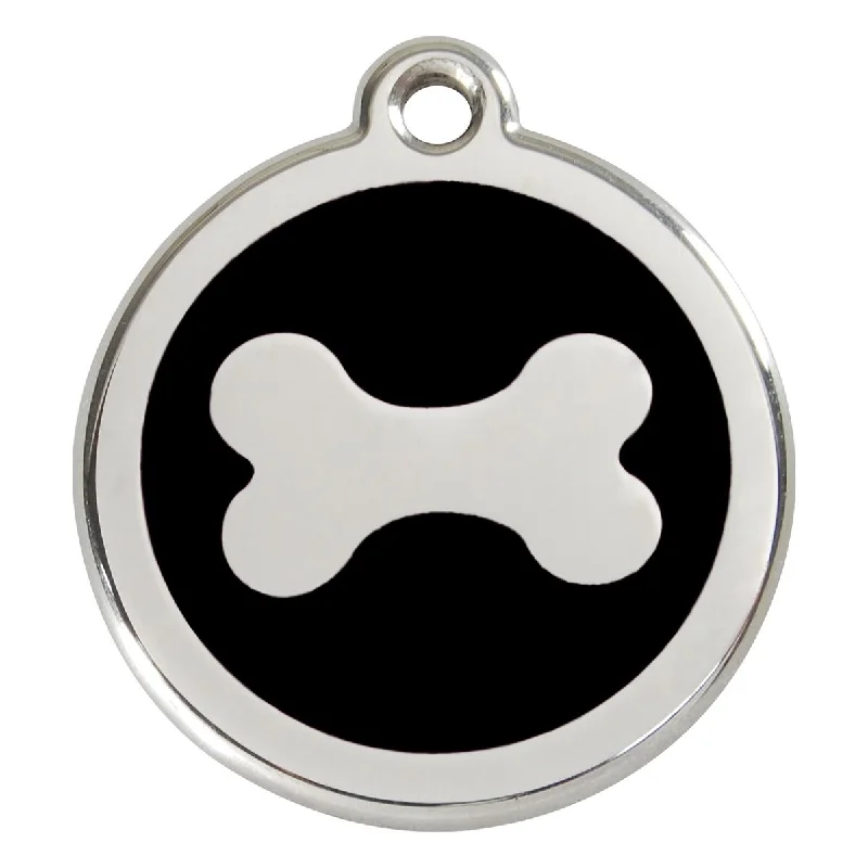 Stainless Steel And Enamel Bone Black Dog ID Tag