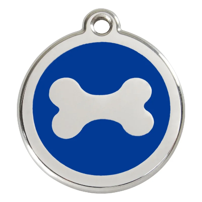 Stainless Steel And Enamel Bone Dark Blue Dog ID Tag